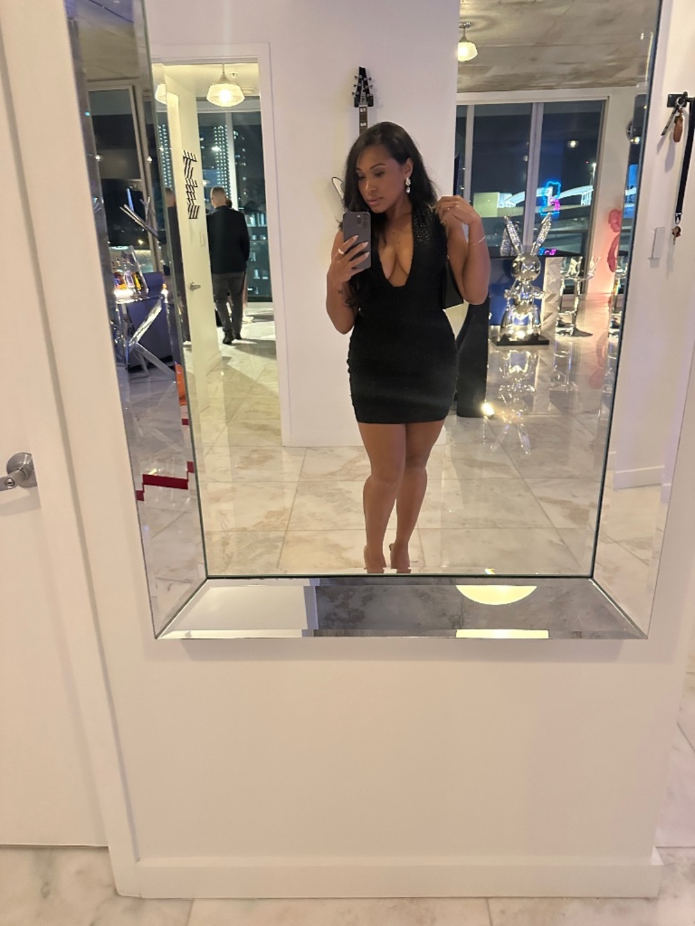 Oh Polly embellished plunge neckline mini dress